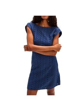 Free People Women's Blue Remember Me Embroidered Lace Mini Dress Open Back Large